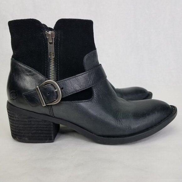 Born Korita Western Boot Women's 7.5 Black Leather Suede Zip Sides Buckle Heel - Picture 5 of 16